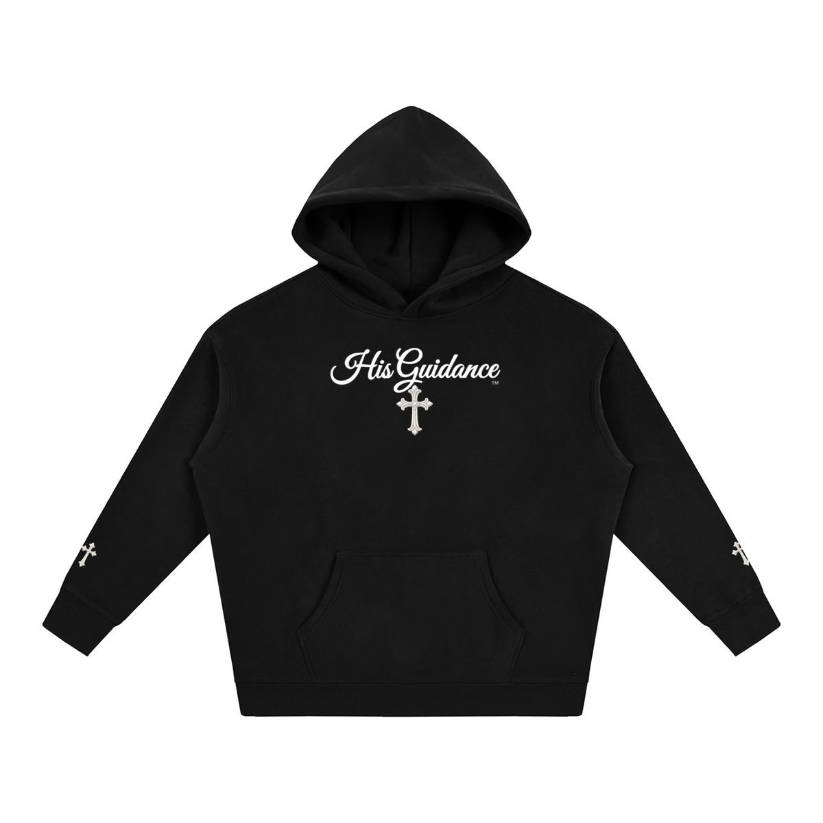 "His Guidance" Oversize Fleeced Hoodie (cross on sleeves)