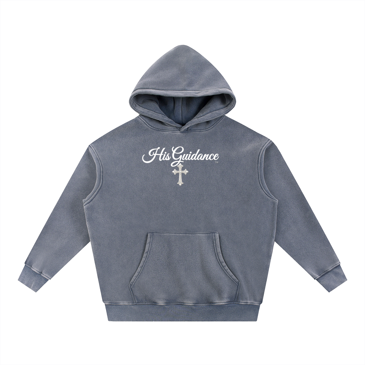 "His Guidance" Snow Wash Fleece Oversize Hoodie (White Font)