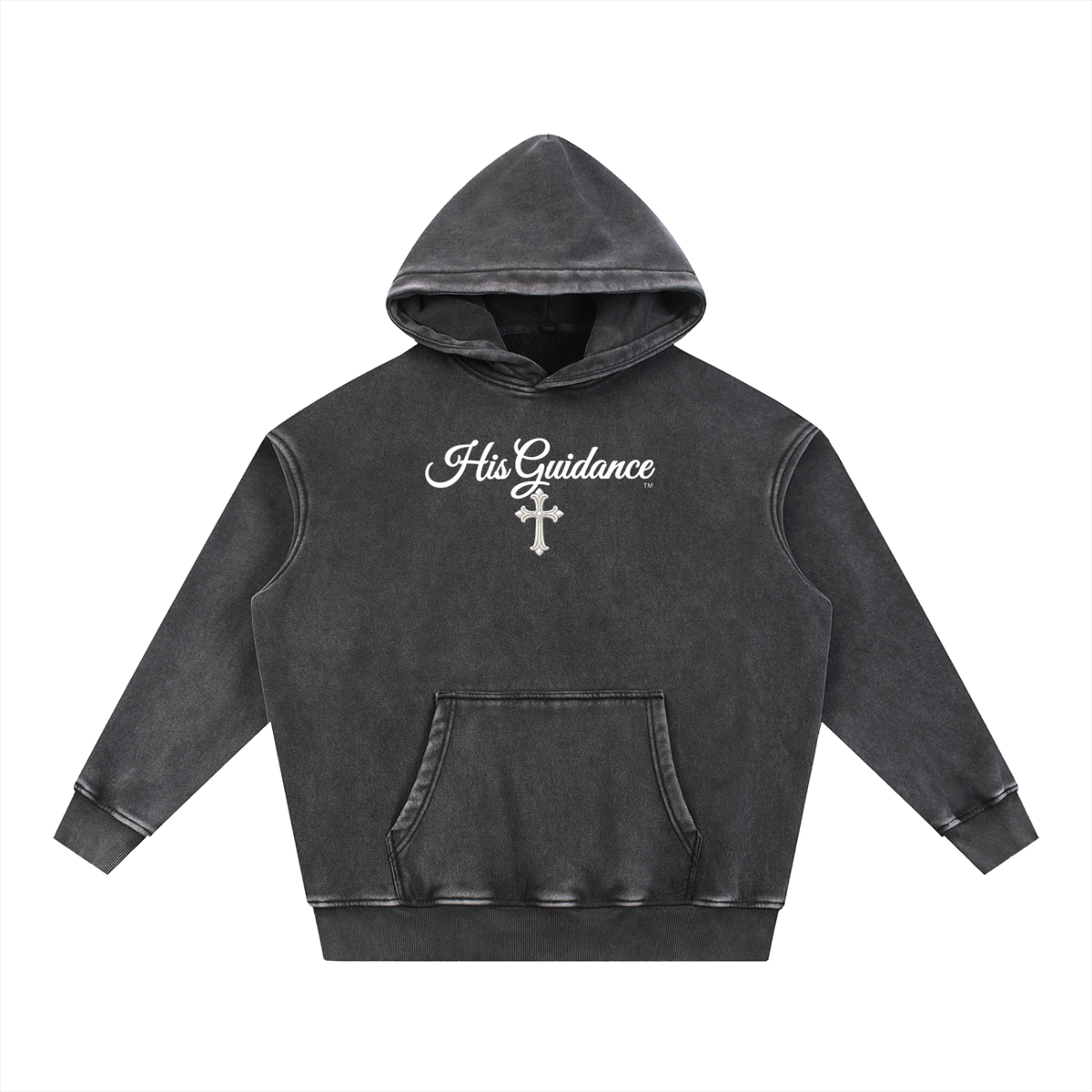 "His Guidance" Snow Wash Fleece Oversize Hoodie (White Font)