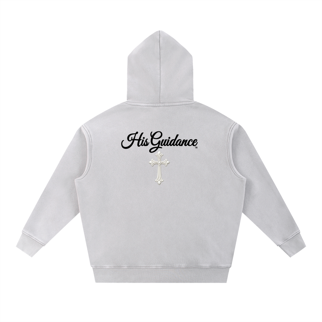 "His Guidance" Snow Wash Fleece Oversize Hoodie (Black Font)