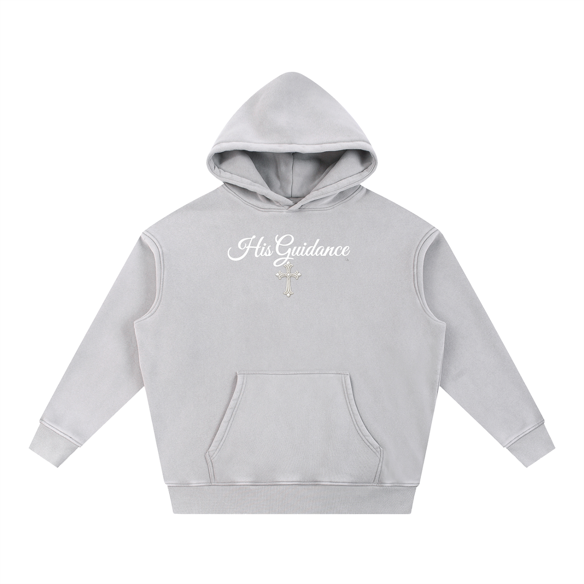 "His Guidance" Snow Wash Fleece Oversize Hoodie (White Font)