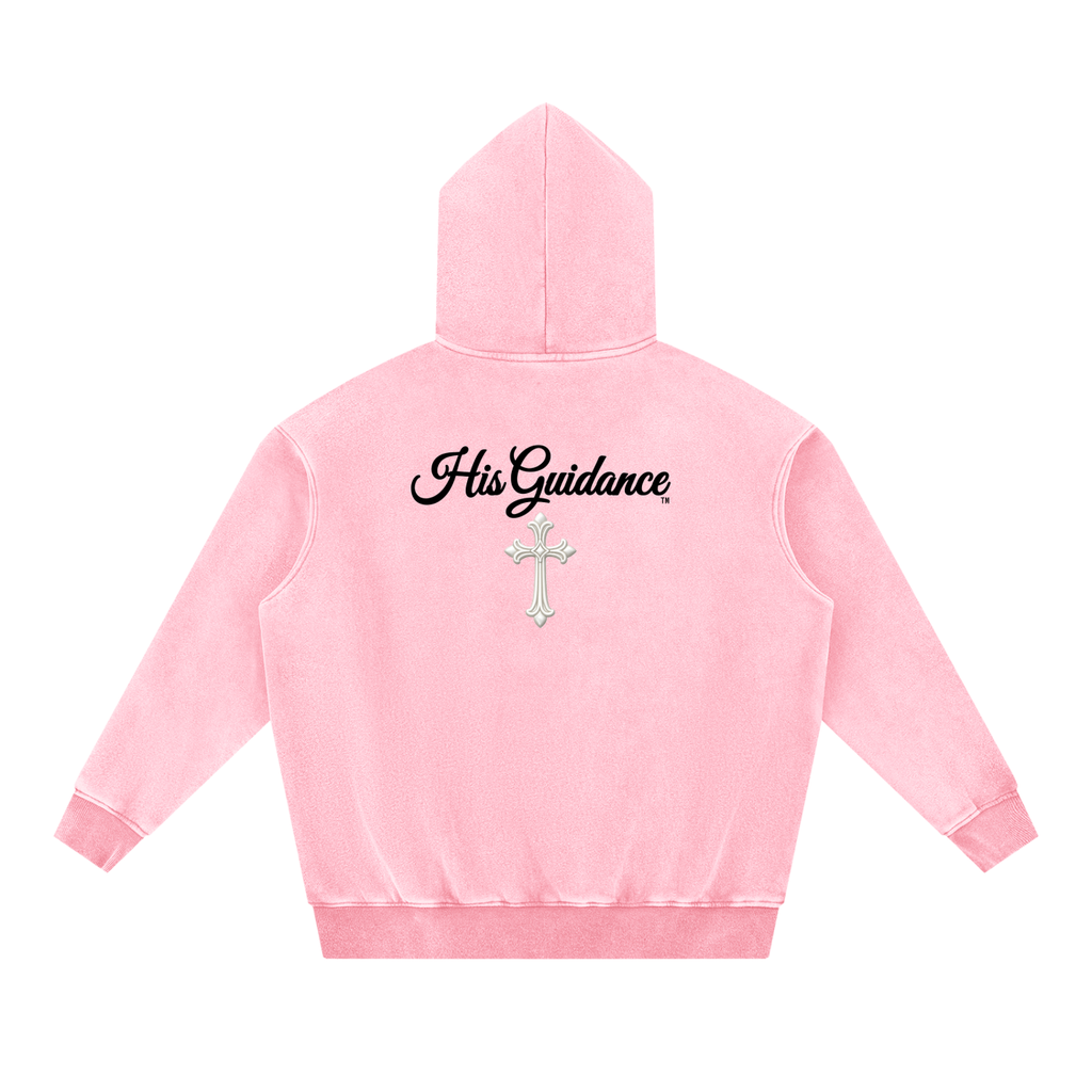 "His Guidance" Snow Wash Fleece Oversize Hoodie (Black Font)