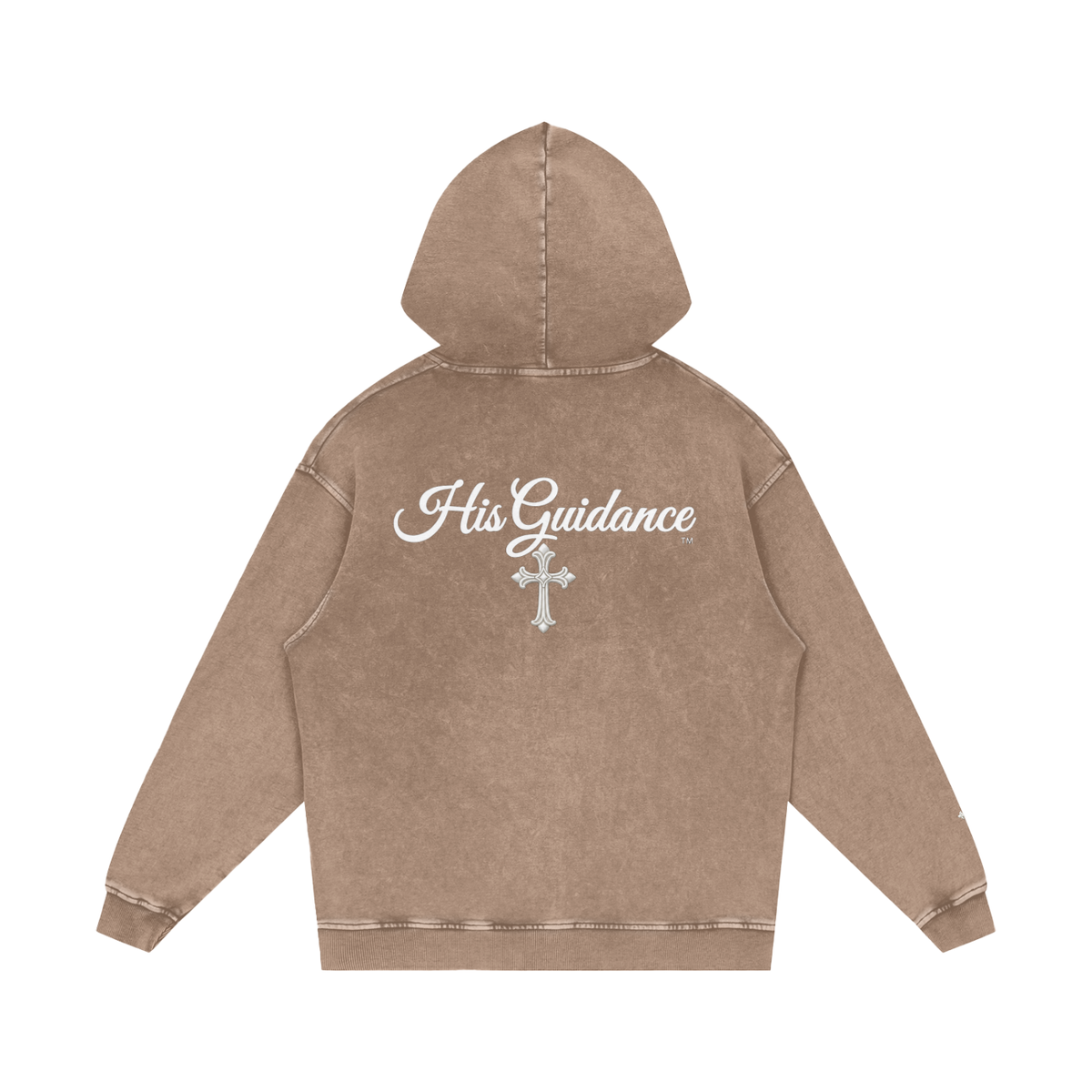 "His Guidance" Snow Washed Loose Cotton Hoodie (Cross on Sleeves)
