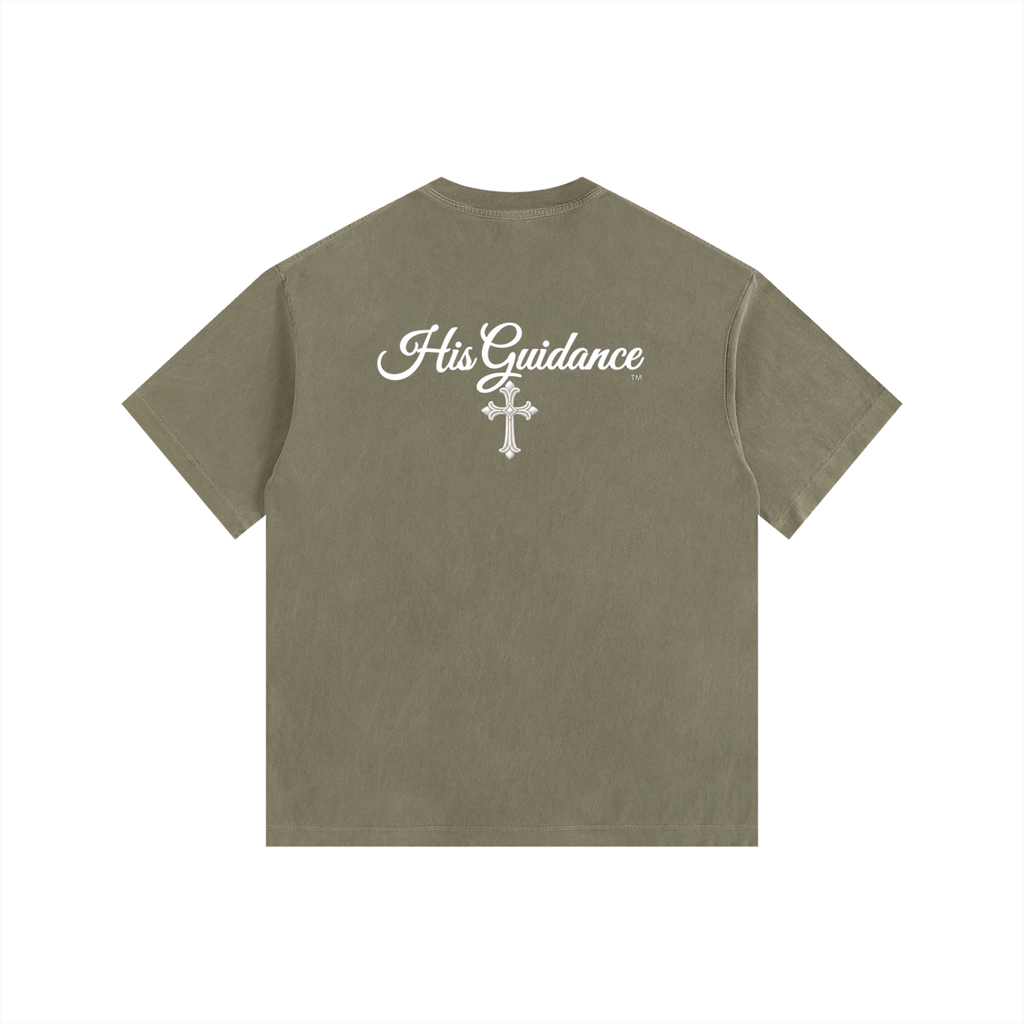 "His Guidance" Vintage Washed Oversized Cotton T-Shirt (White Font)
