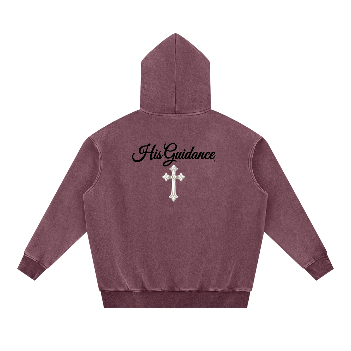 "His Guidance" Snow Wash Fleece Oversize Hoodie (Black Font)