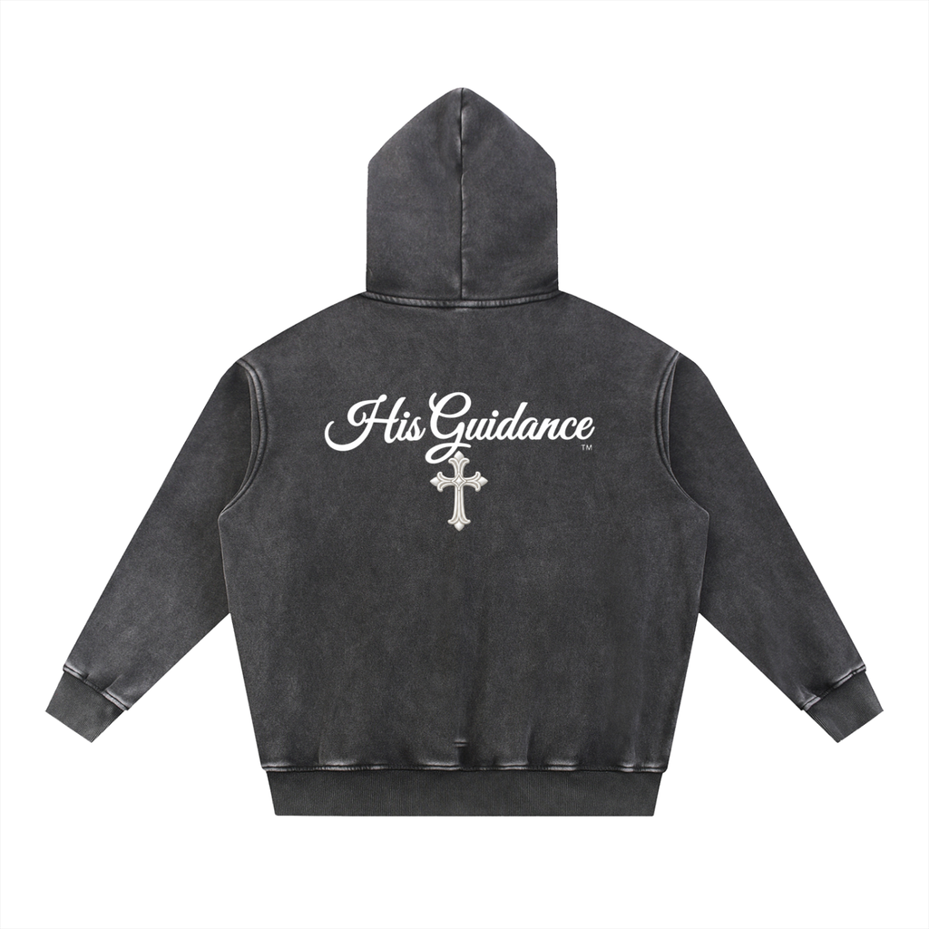 "His Guidance" Snow Wash Fleece Oversize Hoodie (White Font)