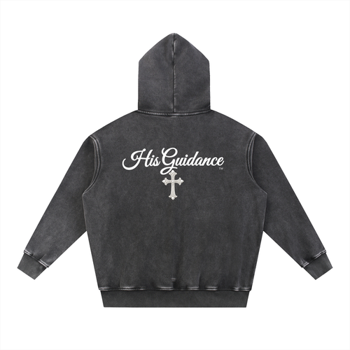 "His Guidance" Snow Wash Fleece Oversize Hoodie (White Font)