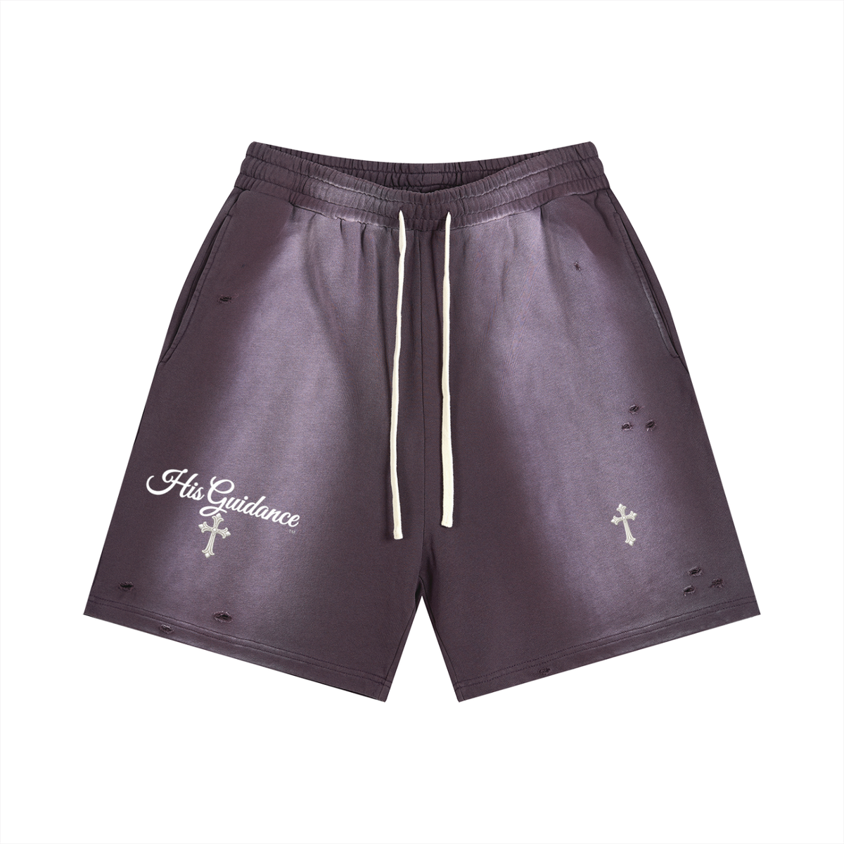 "His Guidance" Sun Fade Distressed Shorts