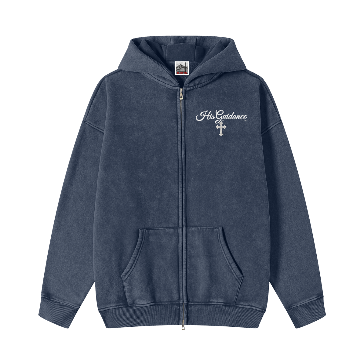 "His Guidance" Snow Washed Zip-Through Fleece Hoodie