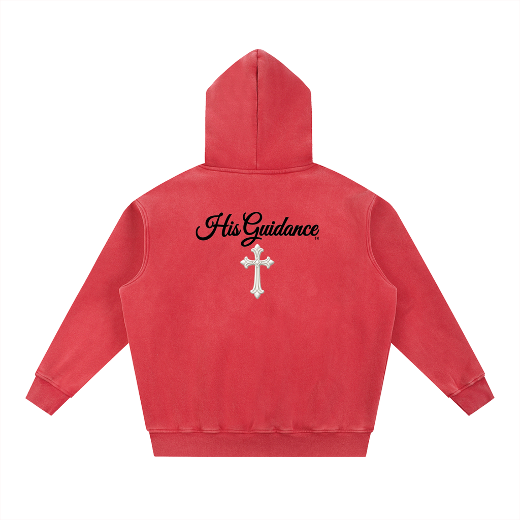 "His Guidance" Snow Wash Fleece Oversize Hoodie (Black Font)