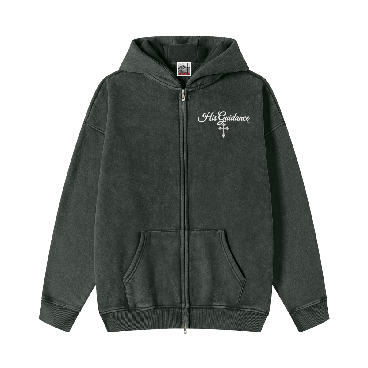"His Guidance" Snow Washed Zip-Through Fleece Hoodie