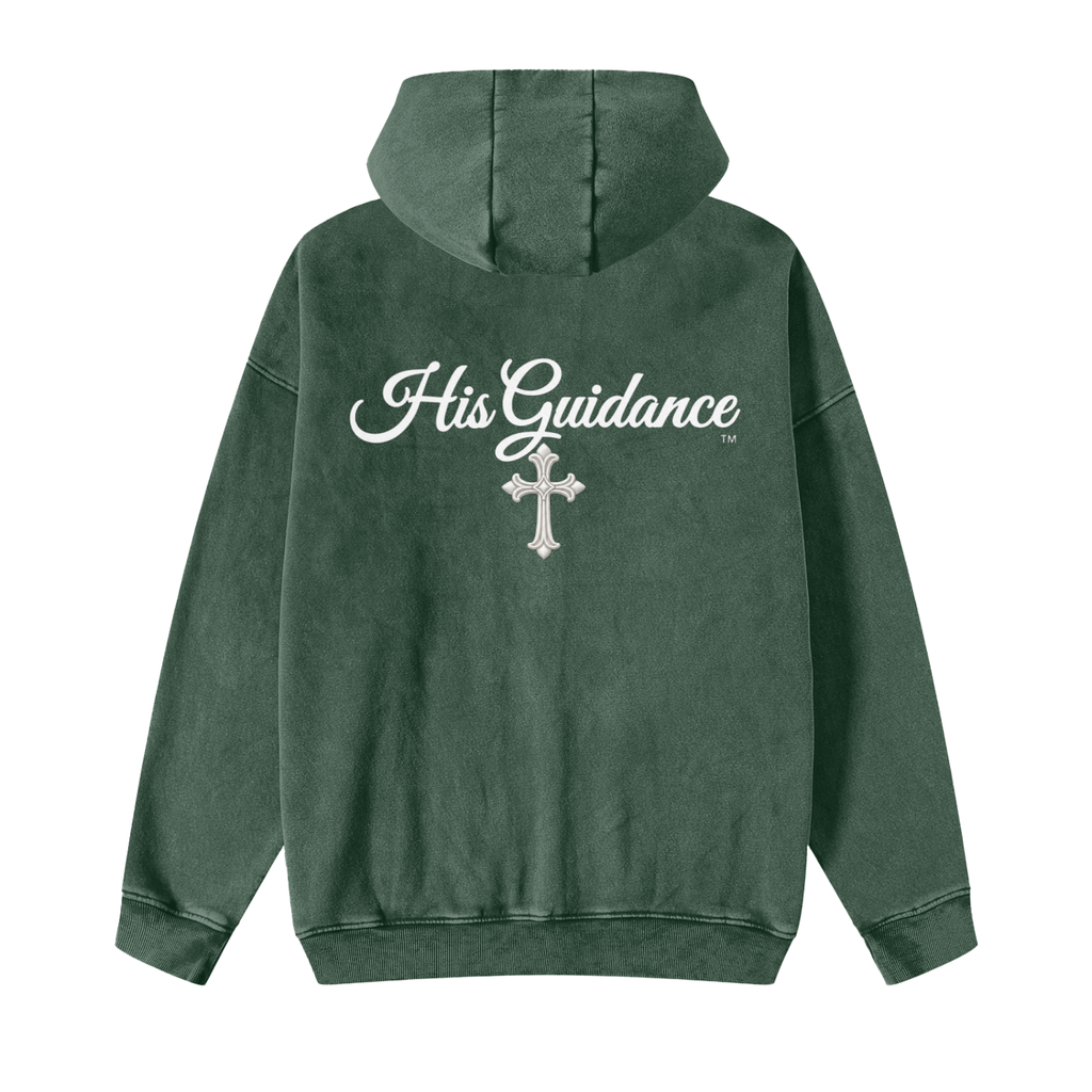 "His Guidance" Snow Washed Zip-Through Fleece Hoodie