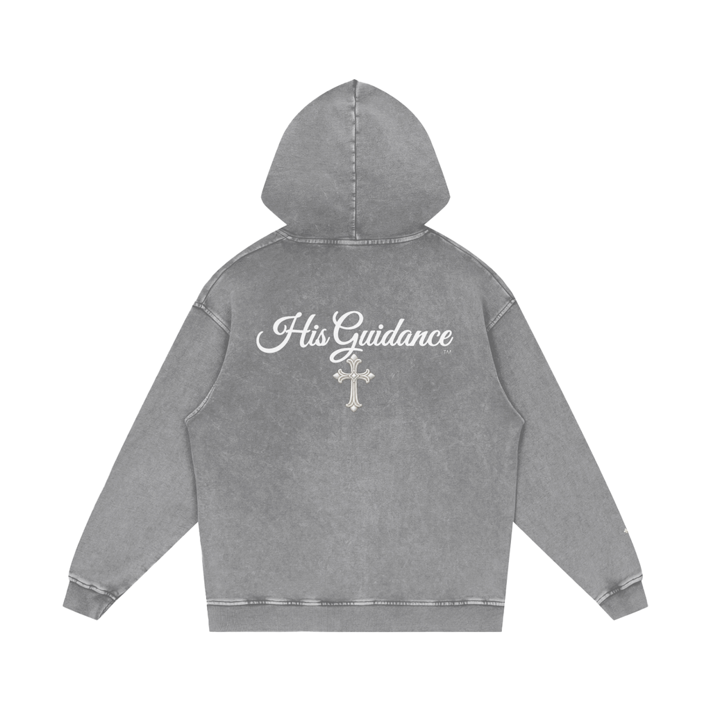 "His Guidance" Snow Washed Loose Cotton Hoodie (Cross on Sleeves)