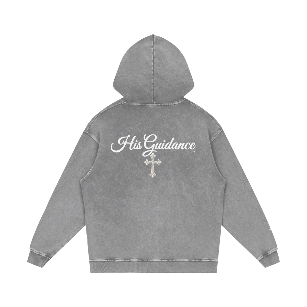 "His Guidance" Snow Washed Loose Cotton Hoodie (Cross on Sleeves)