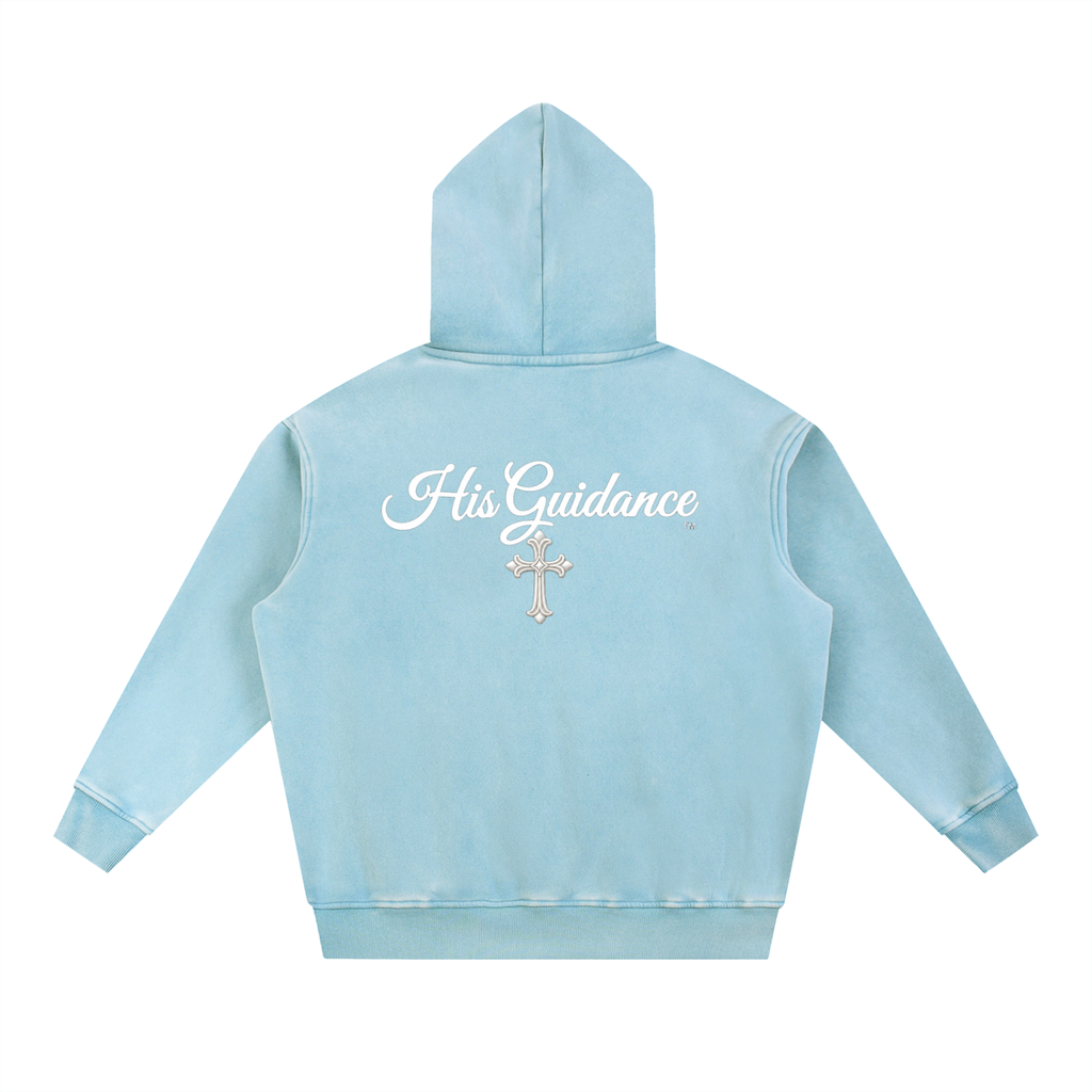 "His Guidance" Snow Wash Fleece Oversize Hoodie (White Font)