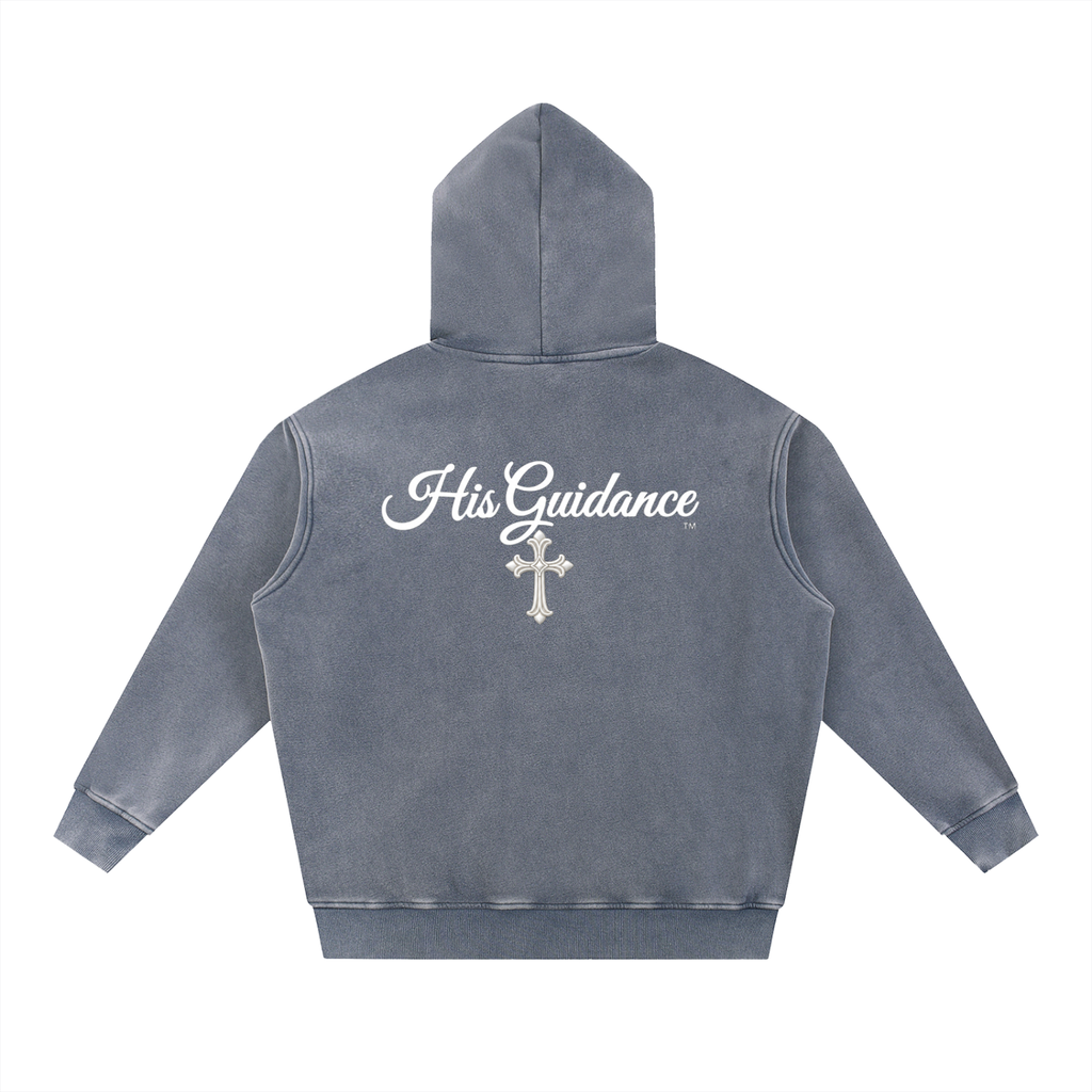 "His Guidance" Snow Wash Fleece Oversize Hoodie (White Font)