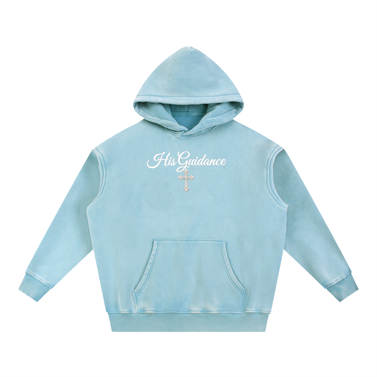 "His Guidance" Snow Wash Fleece Oversize Hoodie (White Font)