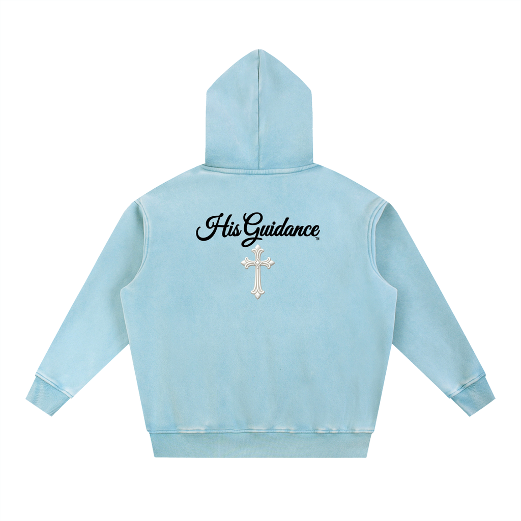 "His Guidance" Snow Wash Fleece Oversize Hoodie (Black Font)