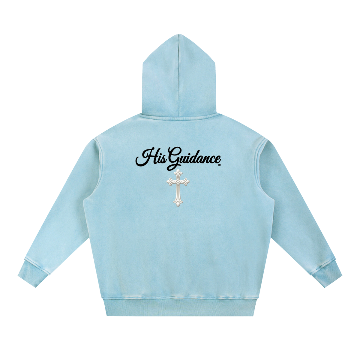 "His Guidance" Snow Wash Fleece Oversize Hoodie (Black Font)
