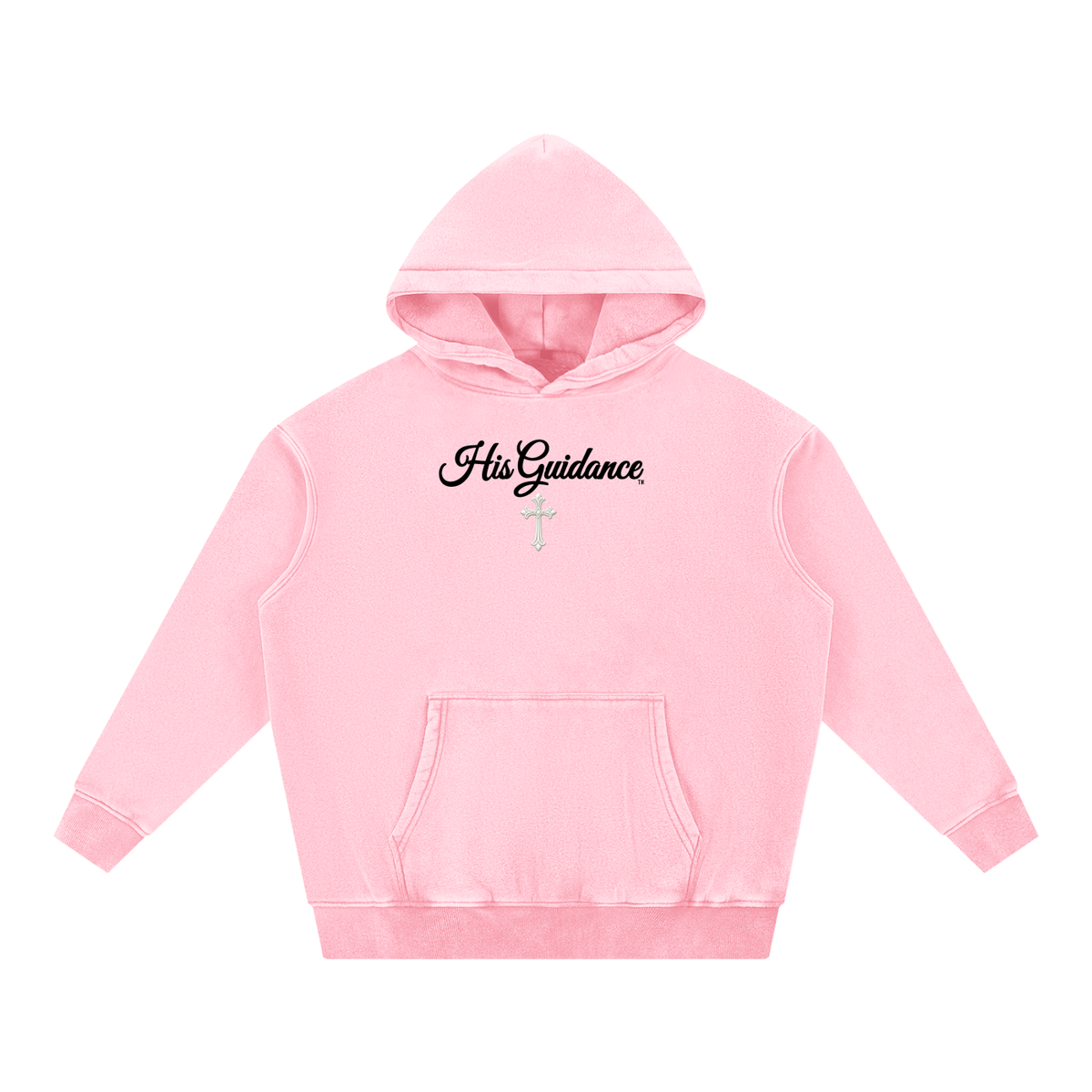 "His Guidance" Snow Wash Fleece Oversize Hoodie (Black Font)