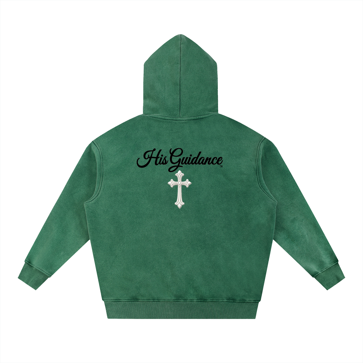 "His Guidance" Snow Wash Fleece Oversize Hoodie (Black Font)