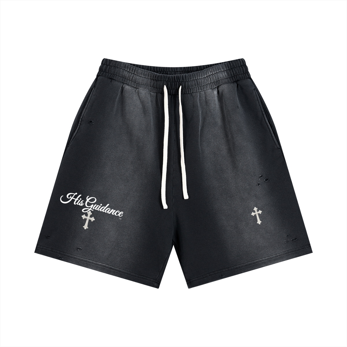 "His Guidance" Sun Fade Distressed Shorts