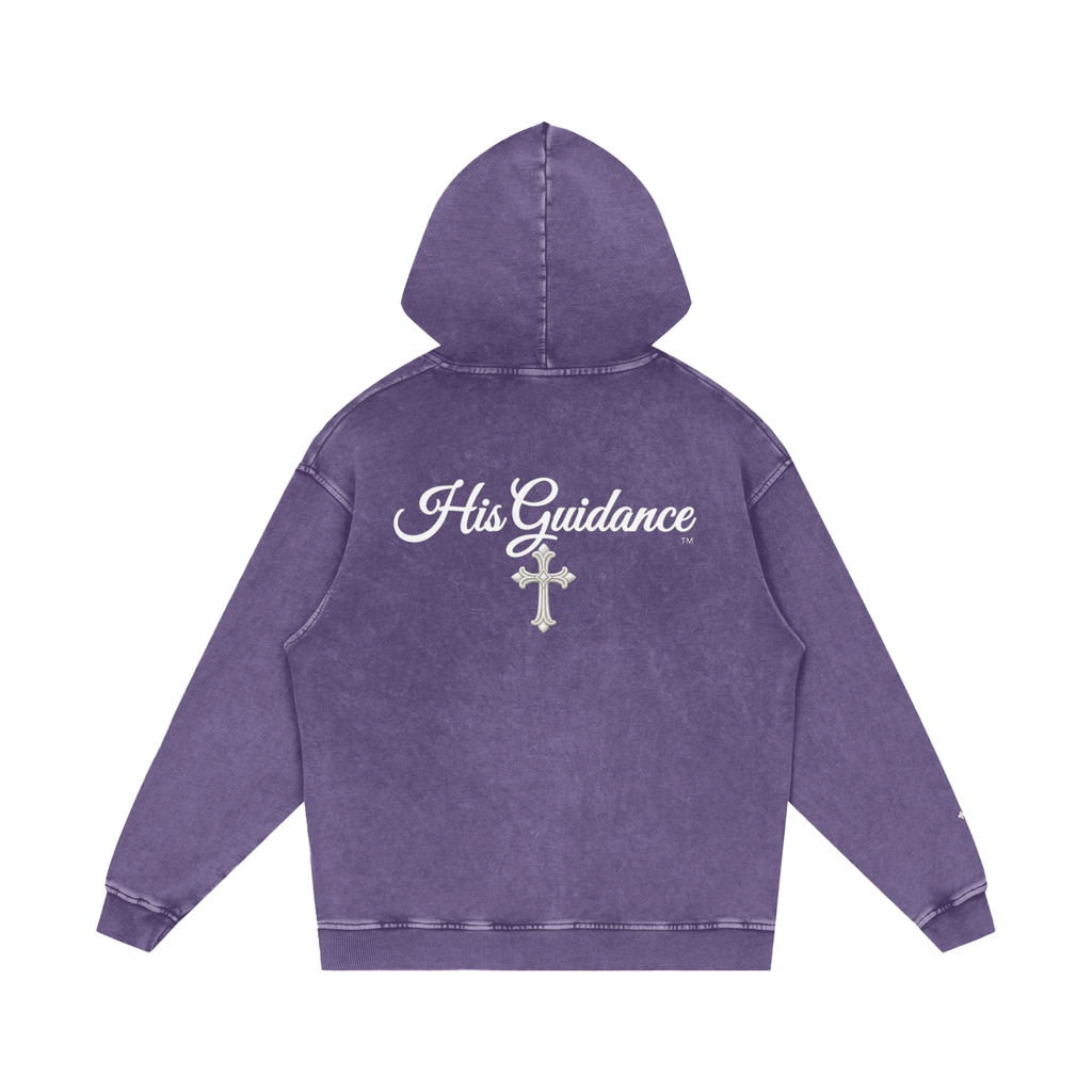 "His Guidance" Snow Washed Loose Cotton Hoodie (Cross on Sleeves)