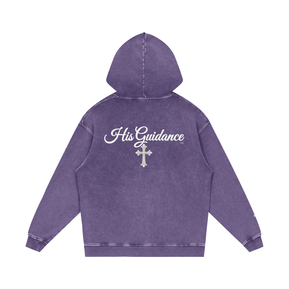 "His Guidance" Snow Washed Loose Cotton Hoodie (Cross on Sleeves)