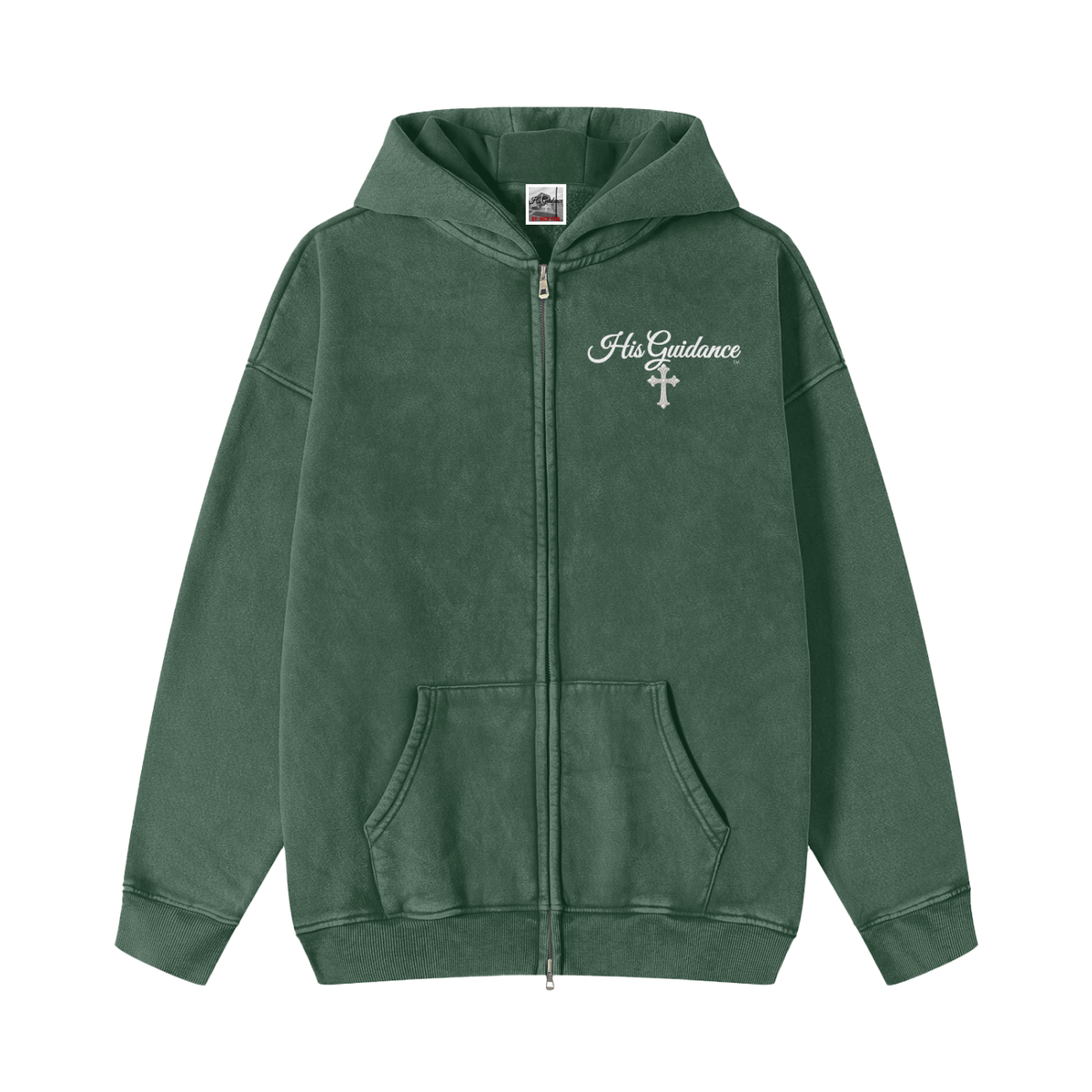 "His Guidance" Snow Washed Zip-Through Fleece Hoodie