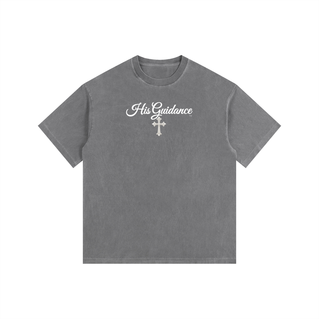"His Guidance" Vintage Washed Oversized Cotton T-Shirt (White Font)