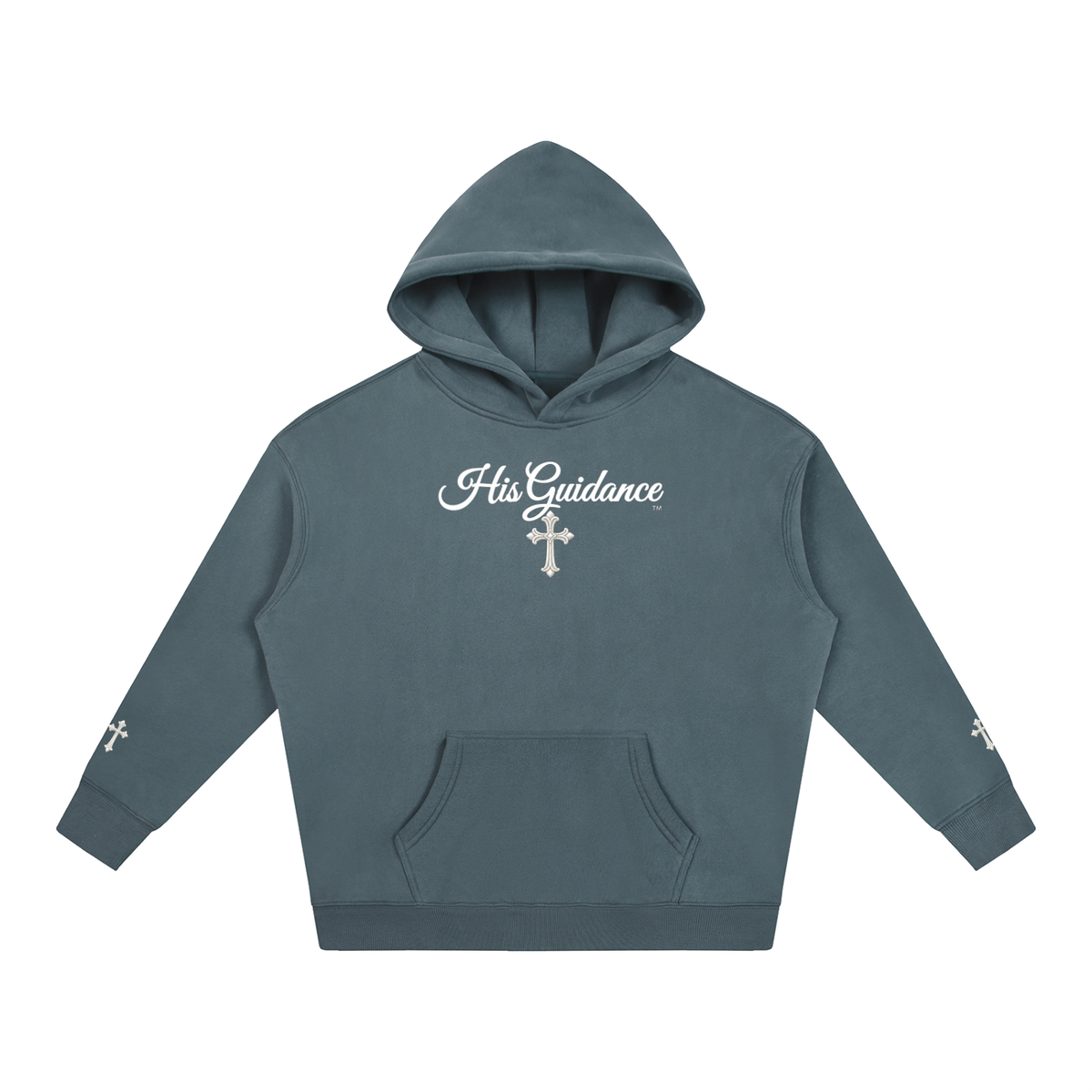 "His Guidance" Oversize Fleeced Hoodie (cross on sleeves)