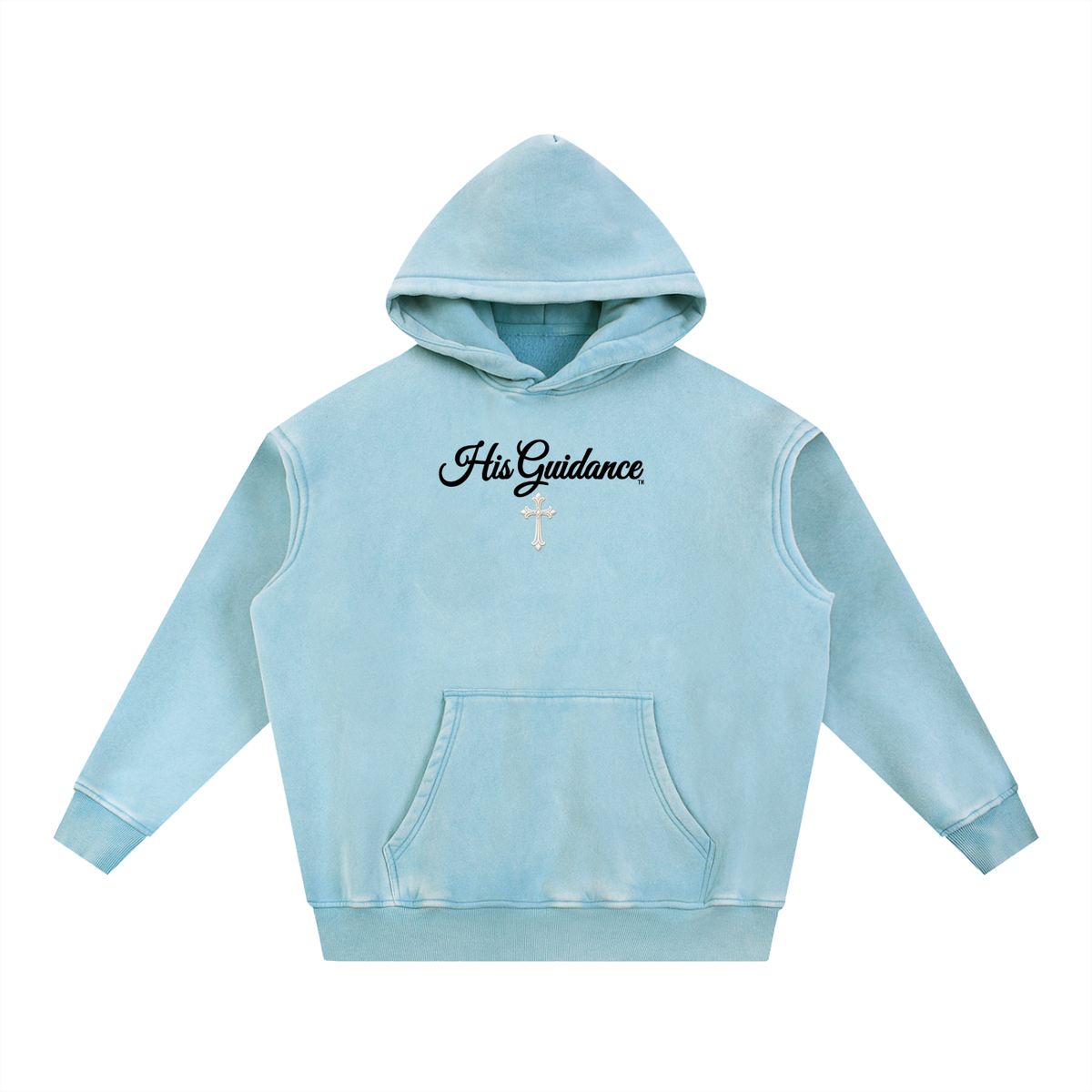 "His Guidance" Snow Wash Fleece Oversize Hoodie (Black Font)