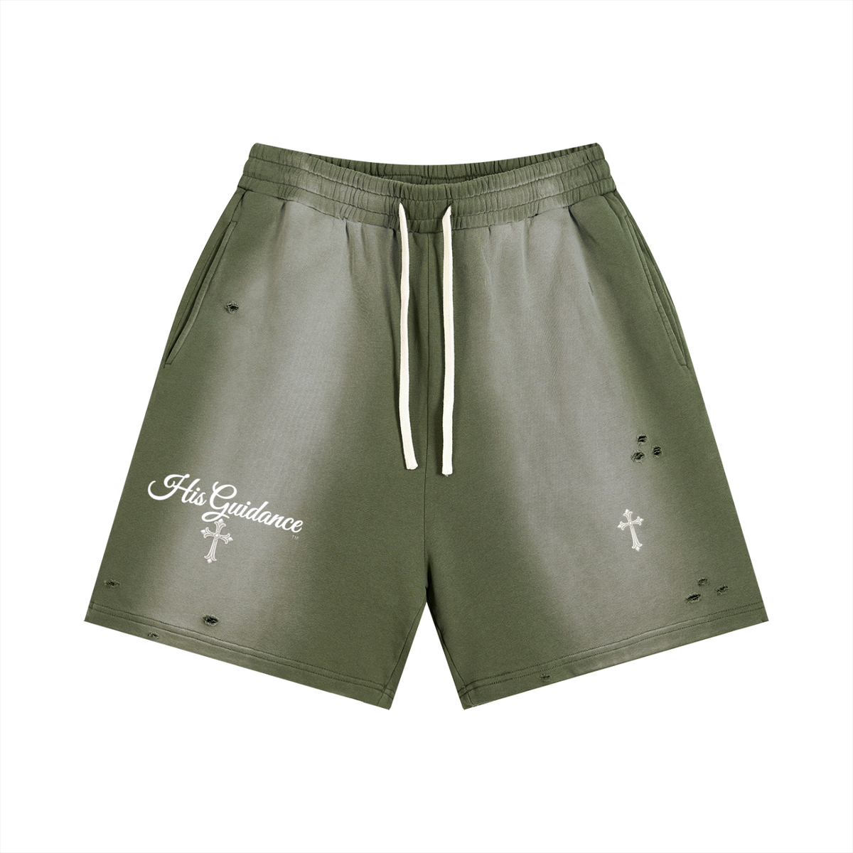 "His Guidance" Sun Fade Distressed Shorts