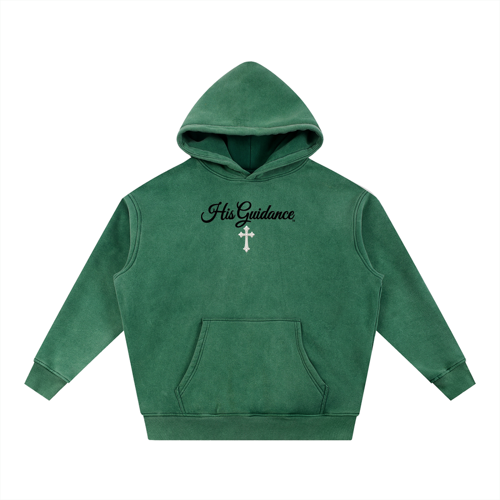 "His Guidance" Snow Wash Fleece Oversize Hoodie (Black Font)