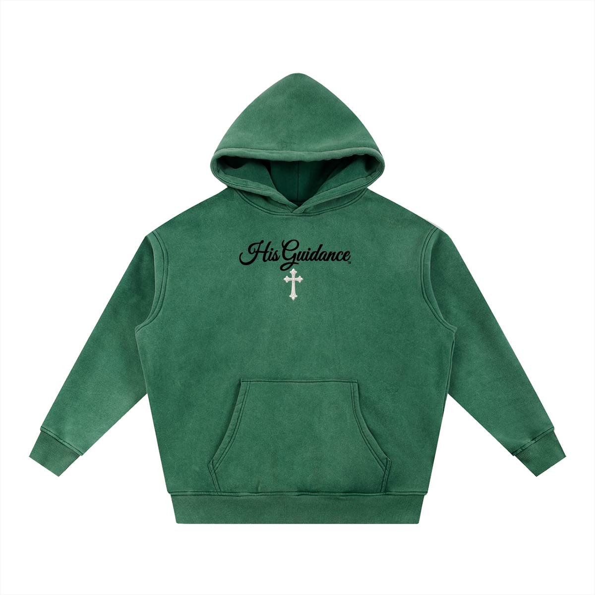 "His Guidance" Snow Wash Fleece Oversize Hoodie (Black Font)