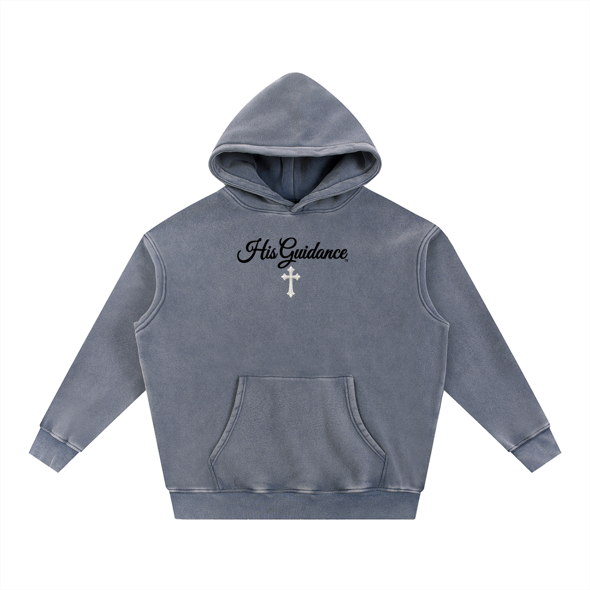 "His Guidance" Snow Wash Fleece Oversize Hoodie (Black Font)