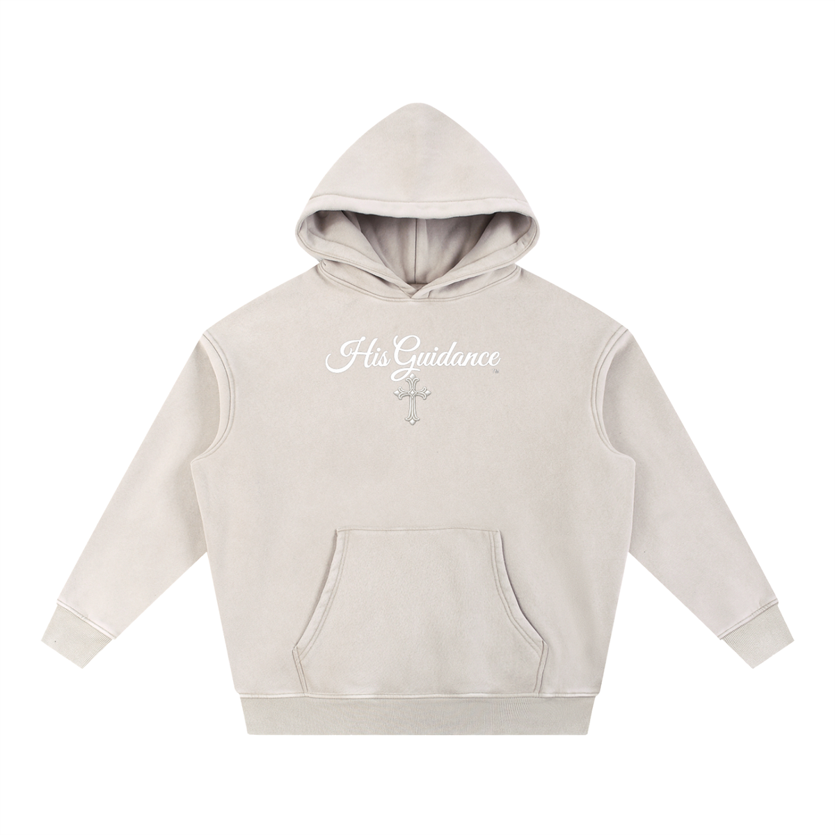 "His Guidance" Snow Wash Fleece Oversize Hoodie (White Font)
