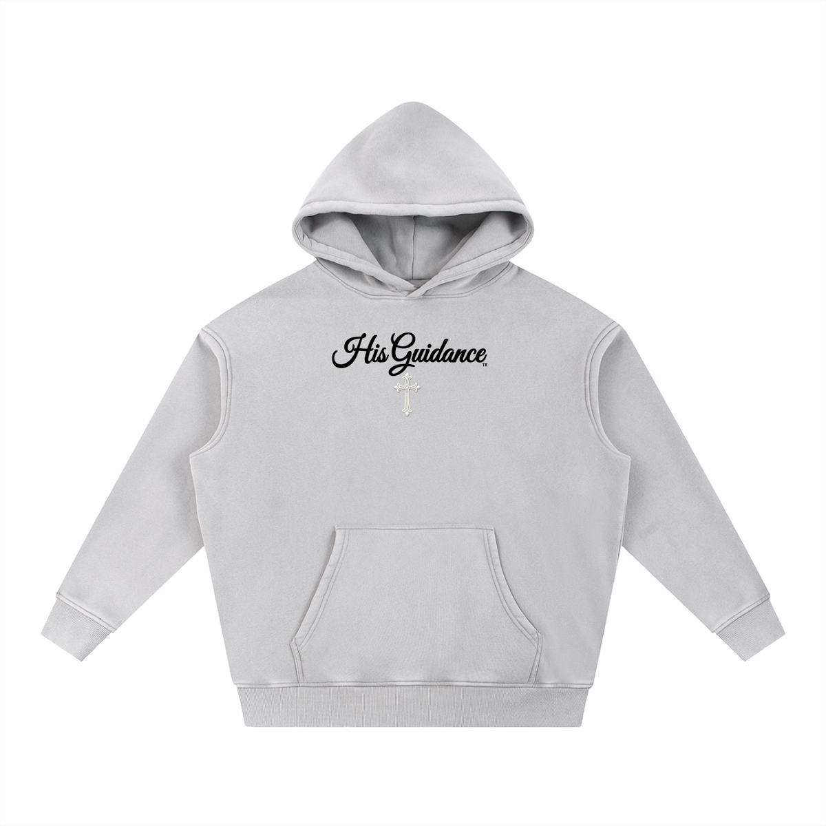 "His Guidance" Snow Wash Fleece Oversize Hoodie (Black Font)