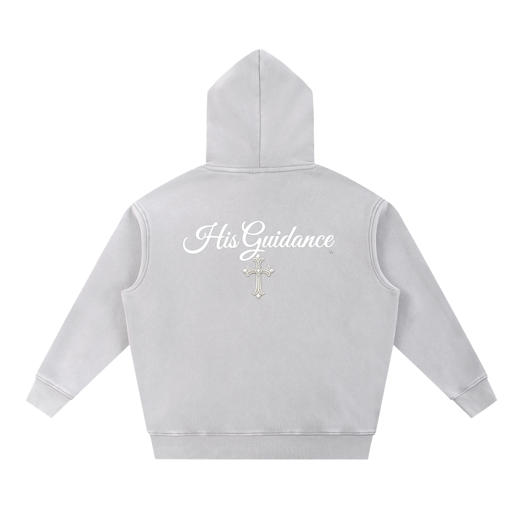 "His Guidance" Snow Wash Fleece Oversize Hoodie (White Font)