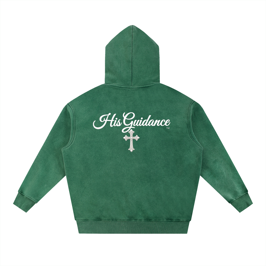 "His Guidance" Snow Wash Fleece Oversize Hoodie (White Font)