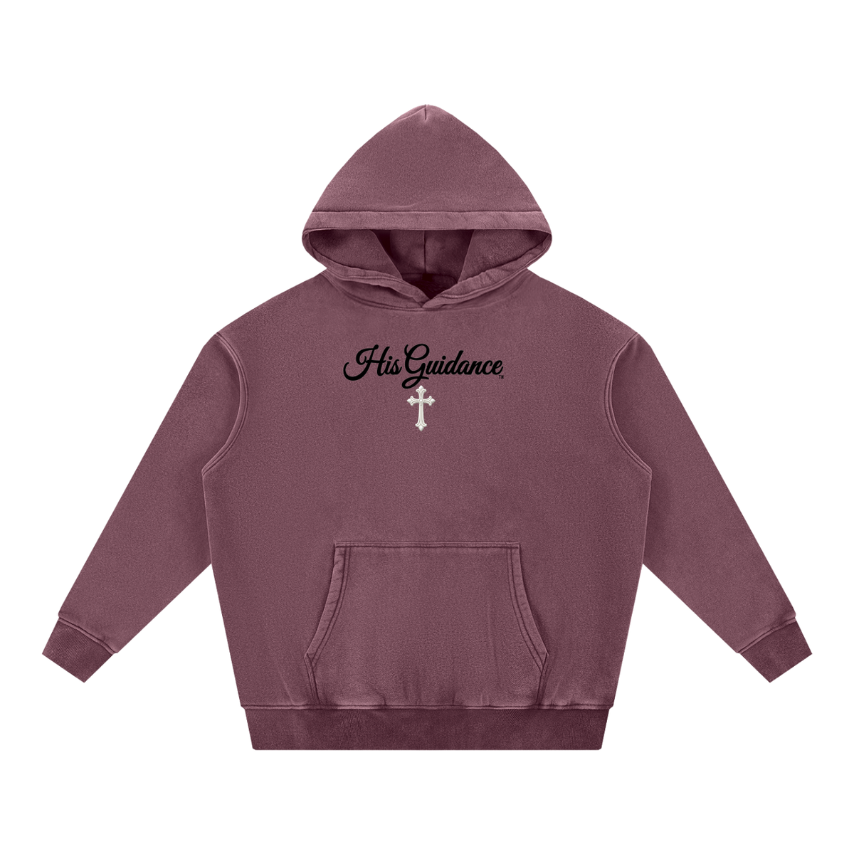 "His Guidance" Snow Wash Fleece Oversize Hoodie (Black Font)