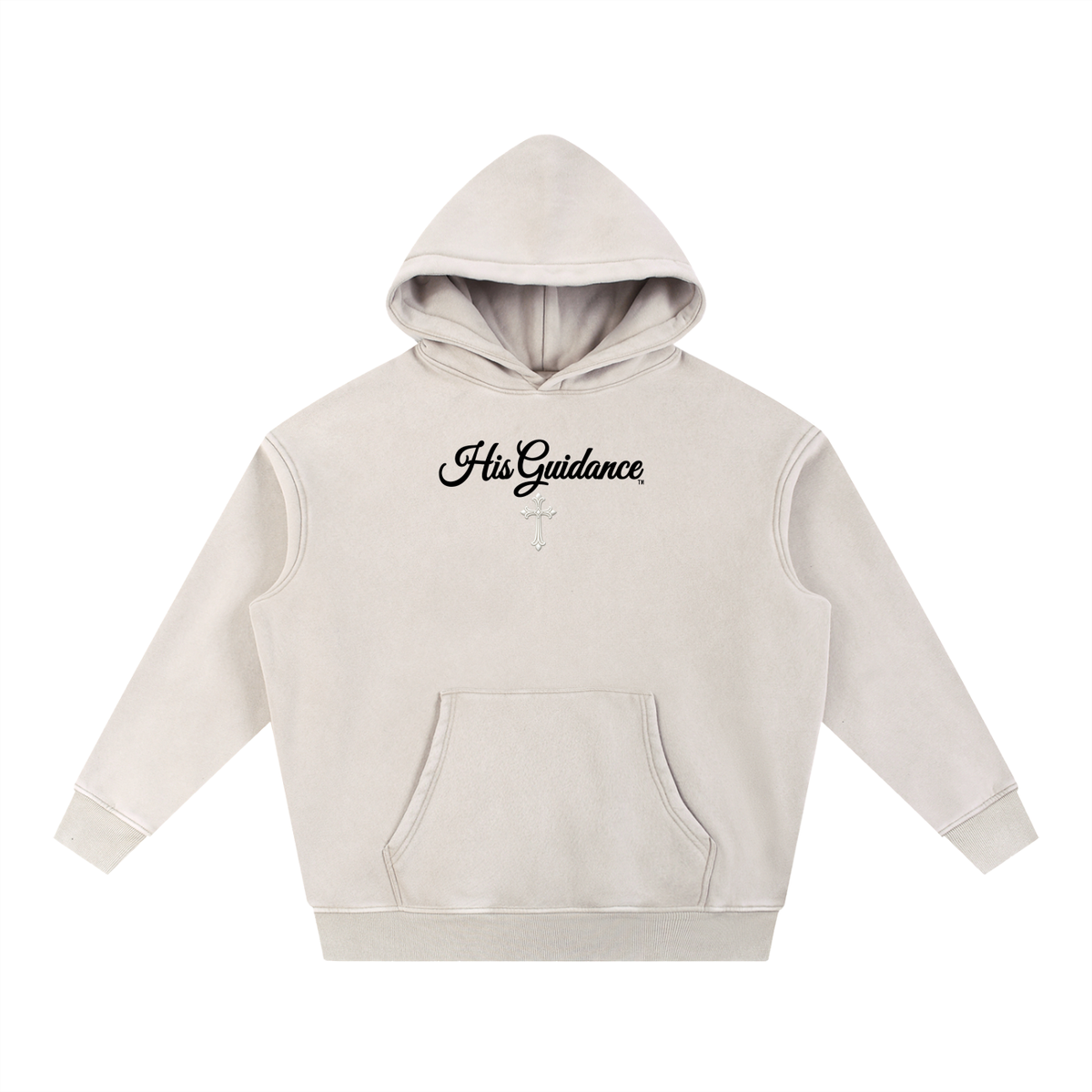 "His Guidance" Snow Wash Fleece Oversize Hoodie (Black Font)
