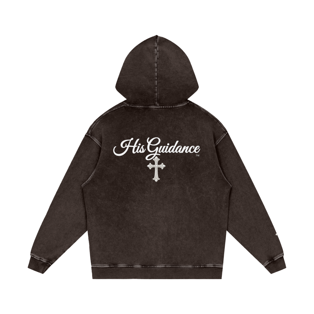"His Guidance" Snow Washed Loose Cotton Hoodie (Cross on Sleeves)