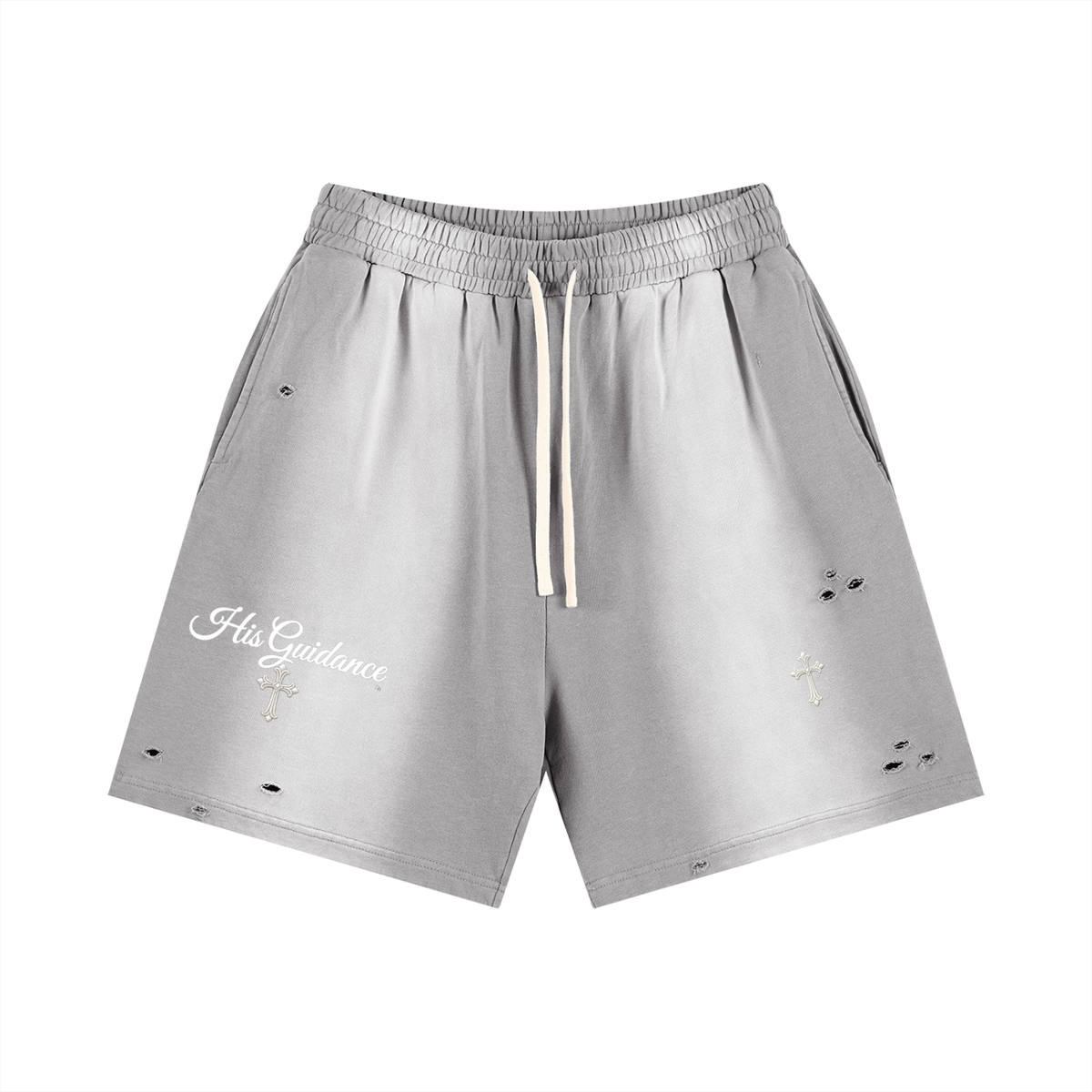 "His Guidance" Sun Fade Distressed Shorts