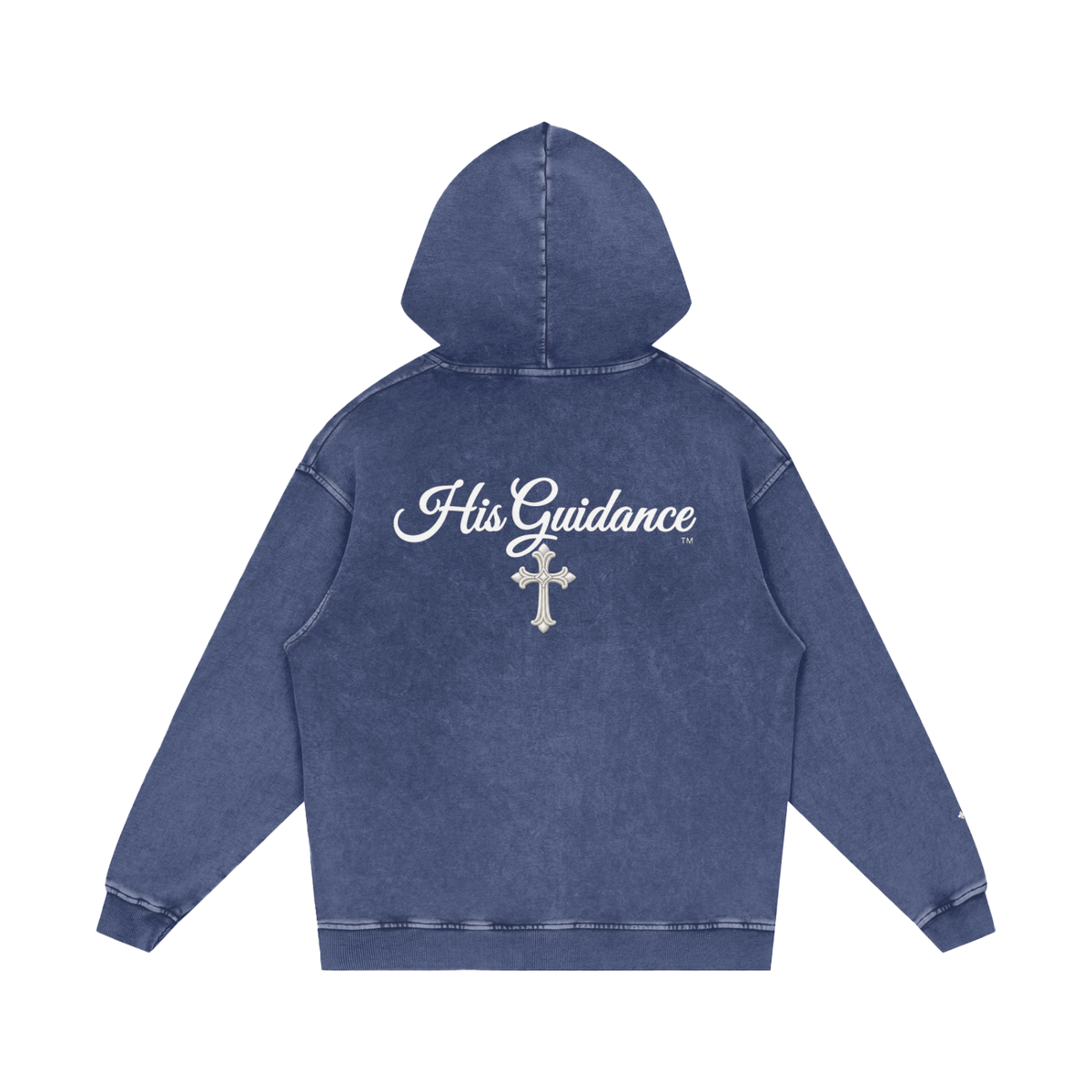 "His Guidance" Snow Washed Loose Cotton Hoodie (Cross on Sleeves)