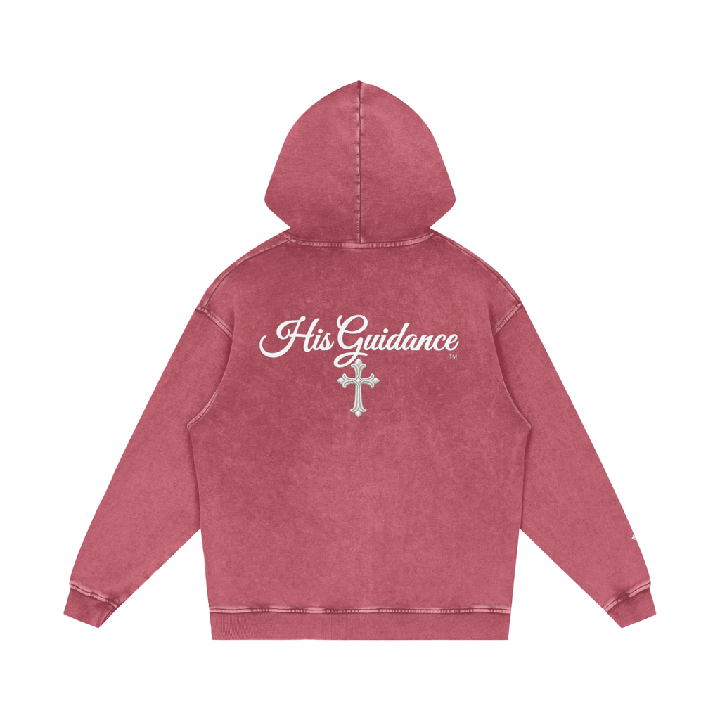 "His Guidance" Snow Washed Loose Cotton Hoodie (Cross on Sleeves)