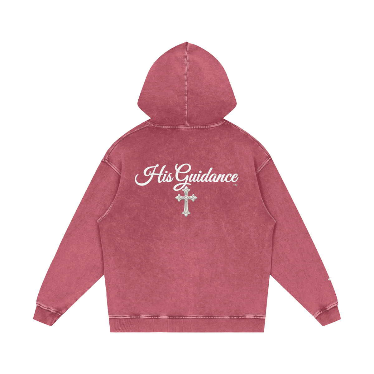 "His Guidance" Snow Washed Loose Cotton Hoodie (Cross on Sleeves)