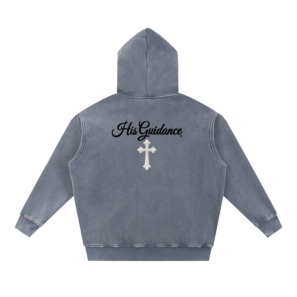"His Guidance" Snow Wash Fleece Oversize Hoodie (Black Font)