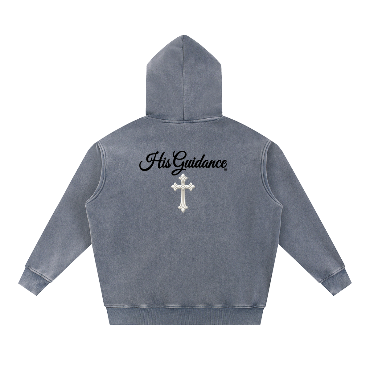 "His Guidance" Snow Wash Fleece Oversize Hoodie (Black Font)